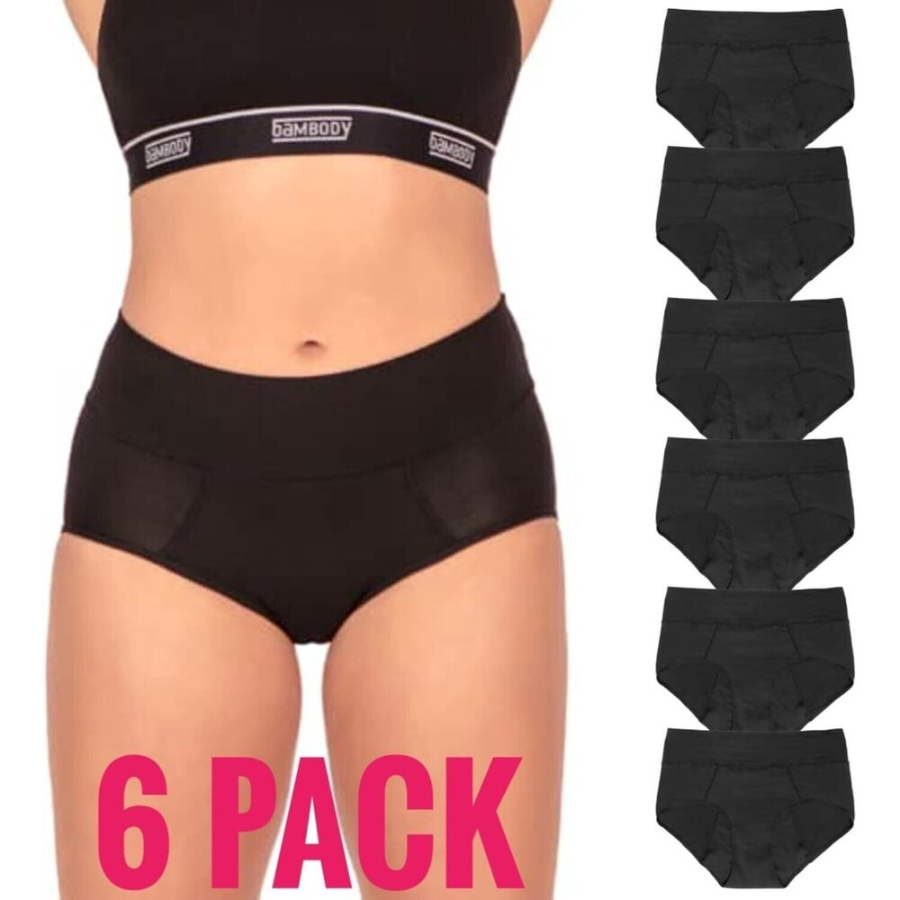 Bambody Absorbent Panties, Period Underwear Leakproof, Soft, Comfortable 6 PACK